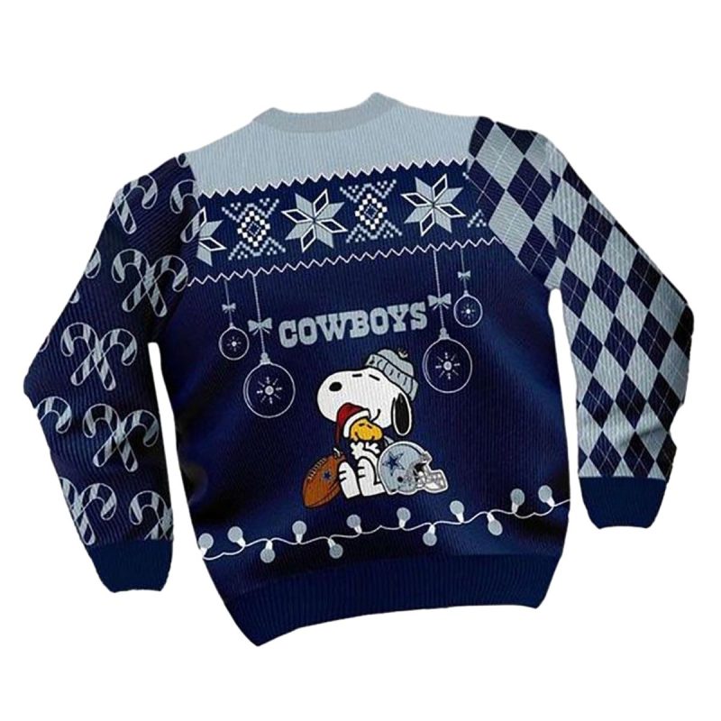 Dallas Cowboys Logo Snoopy Christmas Candy Light Up Ugly Sweater 1