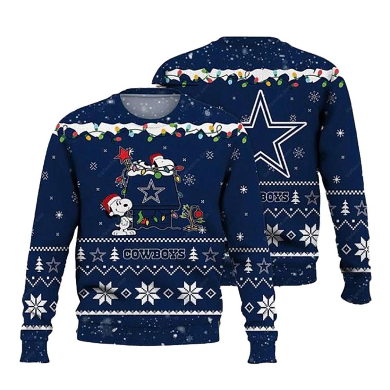 Dallas Cowboys Logo Snoopy Night Light Up Ugly Sweater 1
