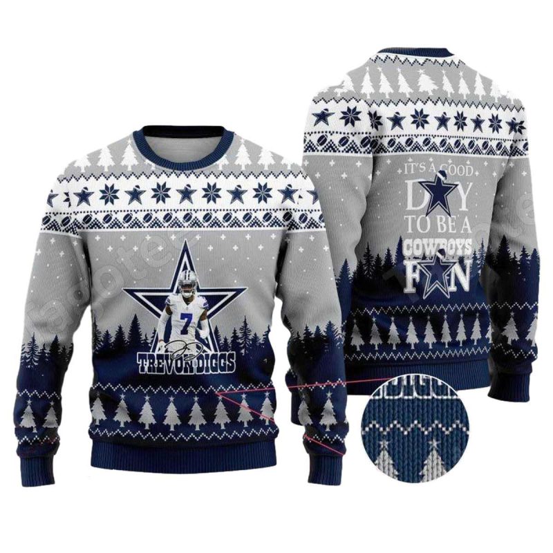Dallas Cowboys Logo Trevon Diggs 7 Ugly Sweater 1