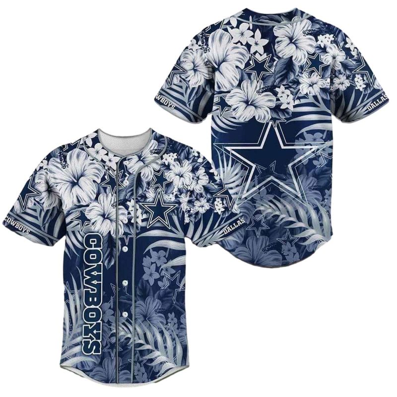 Dallas Cowboys Logo Tropical Flowers Pattern Baseball Jersey 1