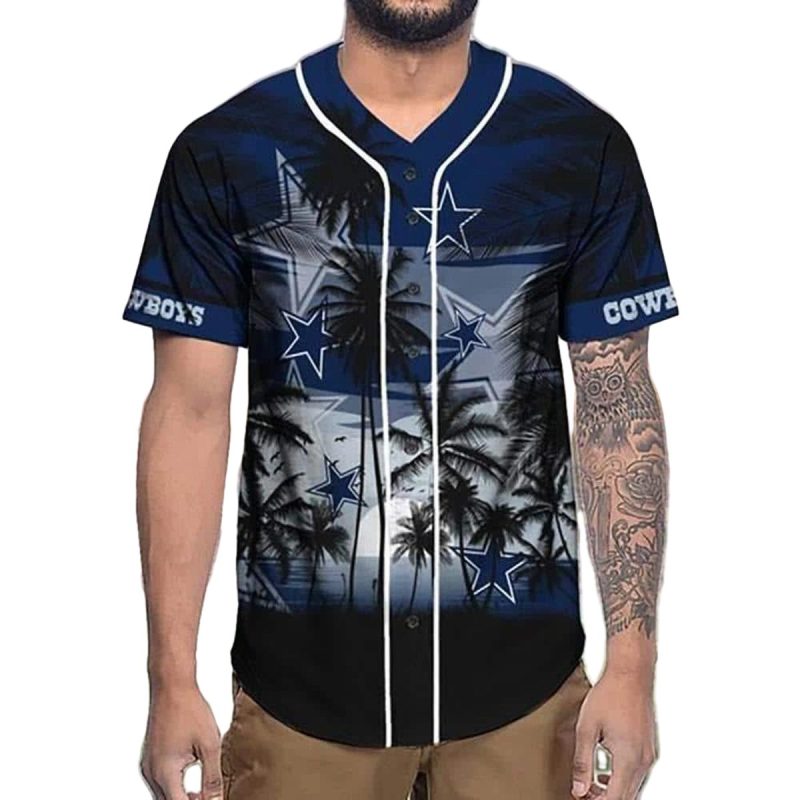 Dallas Cowboys Logo Tropical Pattern Baseball Jersey 1