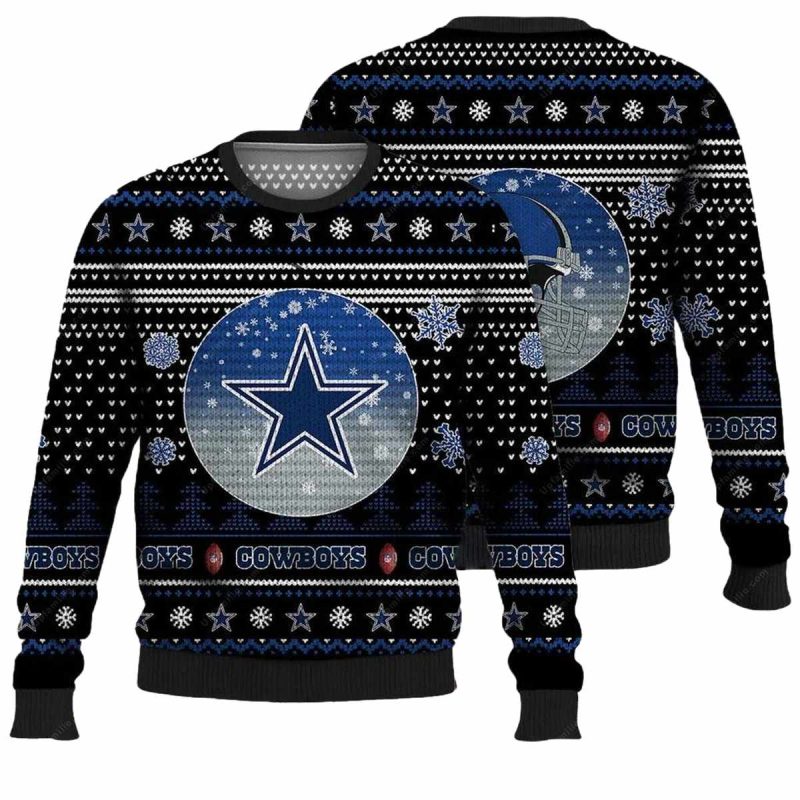 Dallas Cowboys Logo Vintage Night Cowboys Logo And Helmet Black Ugly Sweater 1