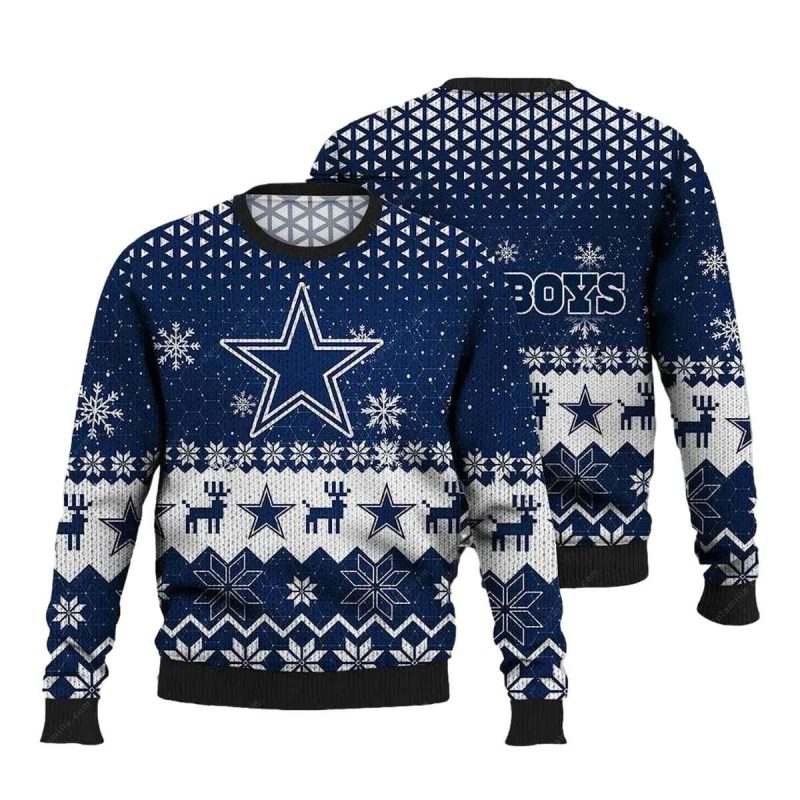 Dallas Cowboys Logo Vintage Snowflakes Christmas Ugly Sweater 1