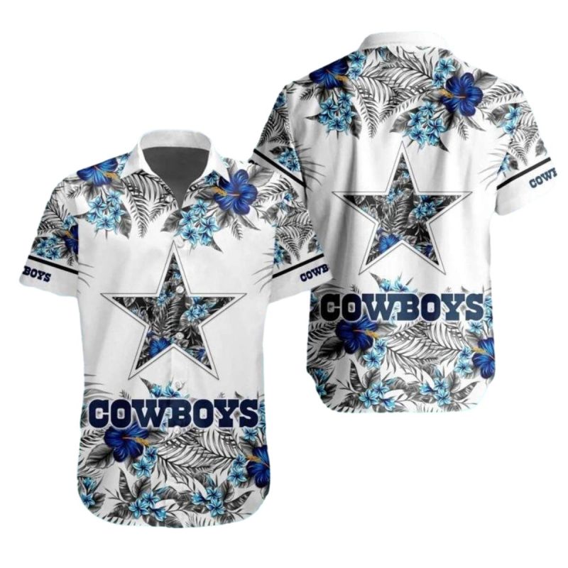 Dallas Cowboys Logo White And Blue Floral Hawaiian Shirt 1