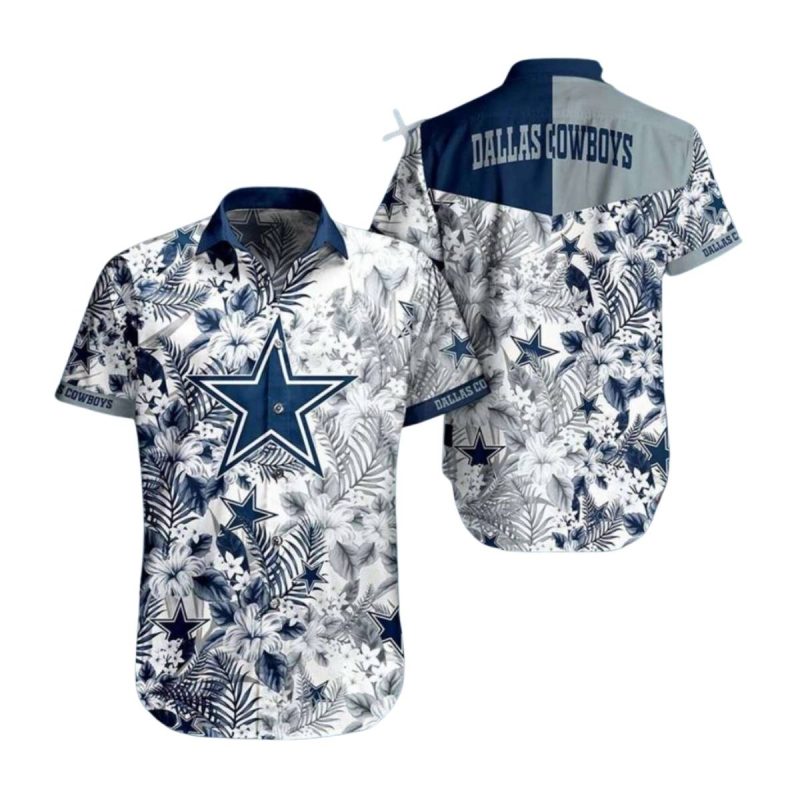 Dallas Cowboys Logo White And Navy Floral Hawaiian Shirt 1