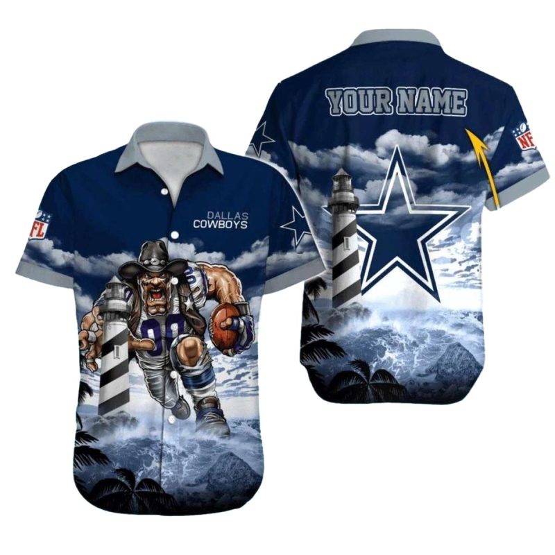 Dallas Cowboys Mascot And Stormy Lighthouse Hawaiian Shirt 1