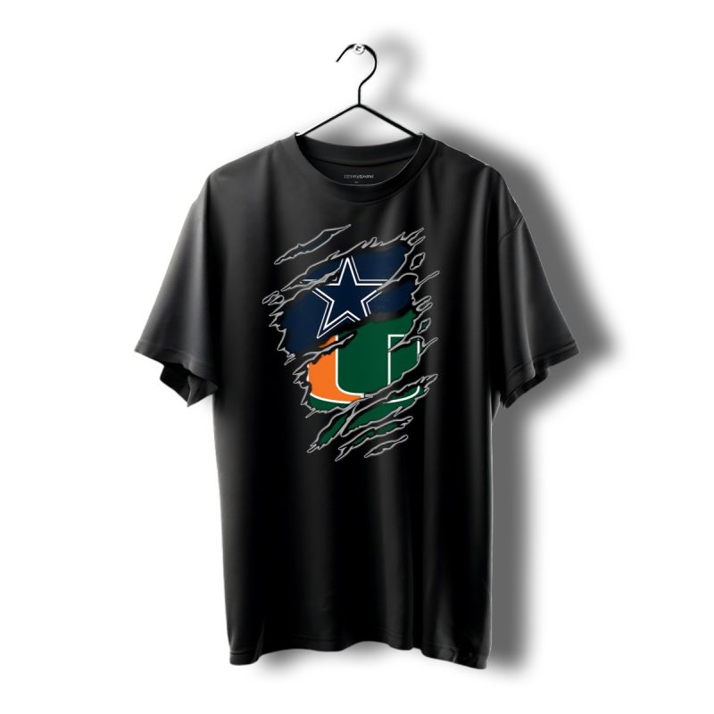 Dallas Cowboys Miami Hurricanes Logos Rip Through T Shirt 1 T Shirt 1 1
