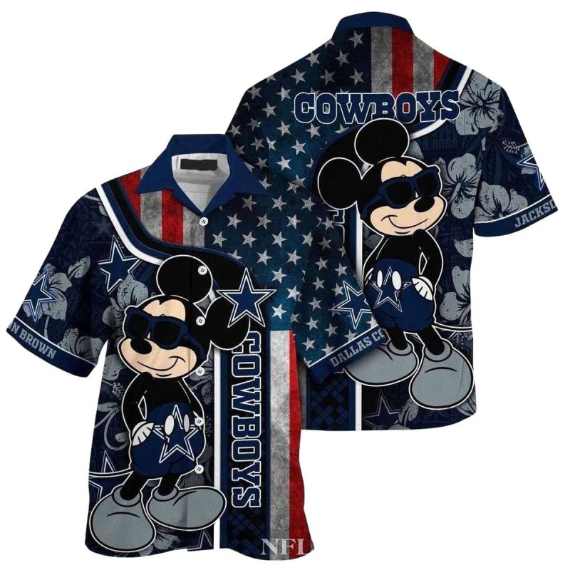 Dallas Cowboys Mickey And American Flag Hawaiian Shirt 1