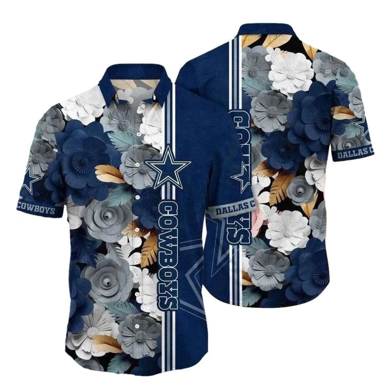 Dallas Cowboys Monochrome Tropical Flowers Elegant Team Style Hawaiian Shirt 1