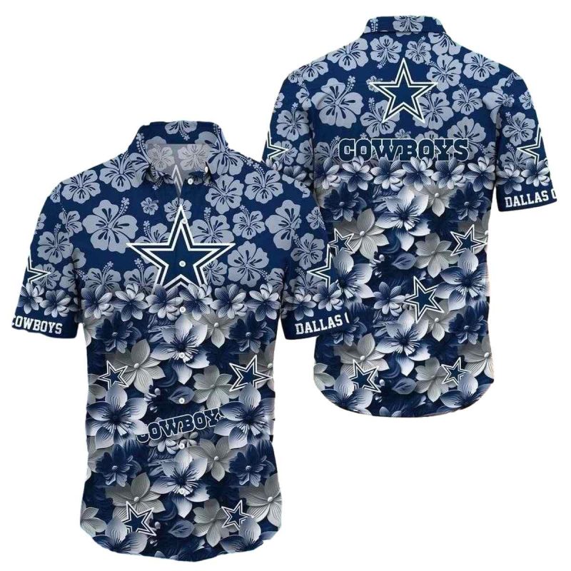 Dallas Cowboys Navy Floral Emblem Hawaiian Shirt 1