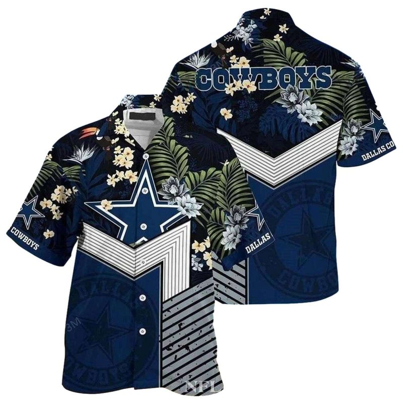 Dallas Cowboys Navy Floral Starburst Hawaiian Shirt 1