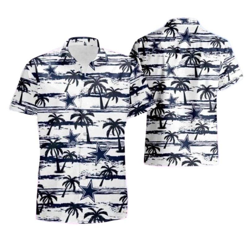 Dallas Cowboys Palm Tree Silhouette White Hawaiian Shirt 1