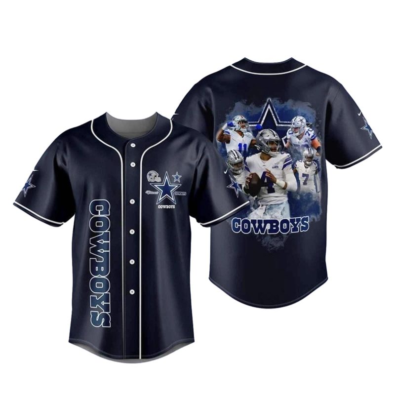 Dallas Cowboys Players And Logo Blue Baseball Jersey 1