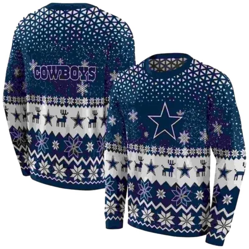 Dallas Cowboys Reindeer Motif Ugly Christmas Blue Aop Sweatshirt 1