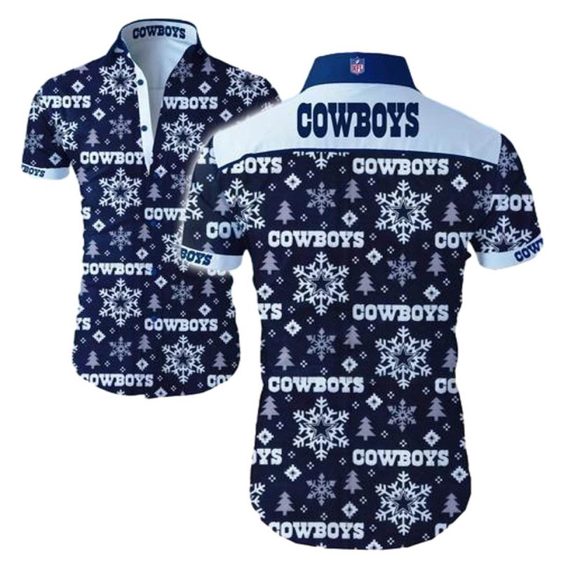 Dallas Cowboys Snowflake Blue Pattern Hawaiian Shirt 1