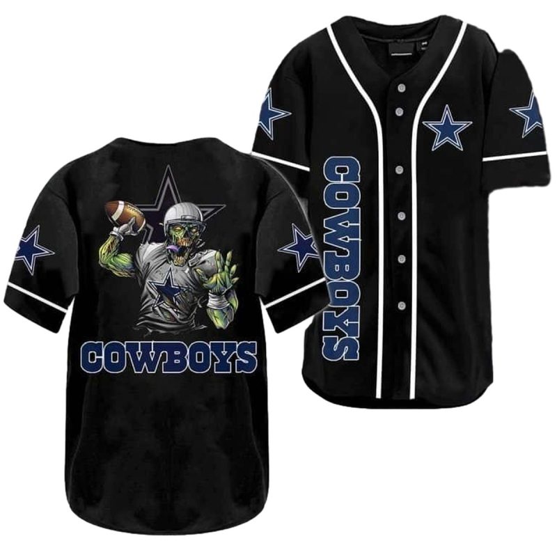 Dallas Cowboys Skeleton Player Black Baseball Jersey 1