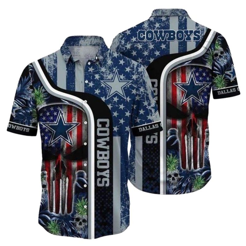 Dallas Cowboys Skull And American Flag Hawaiian Shirt 1
