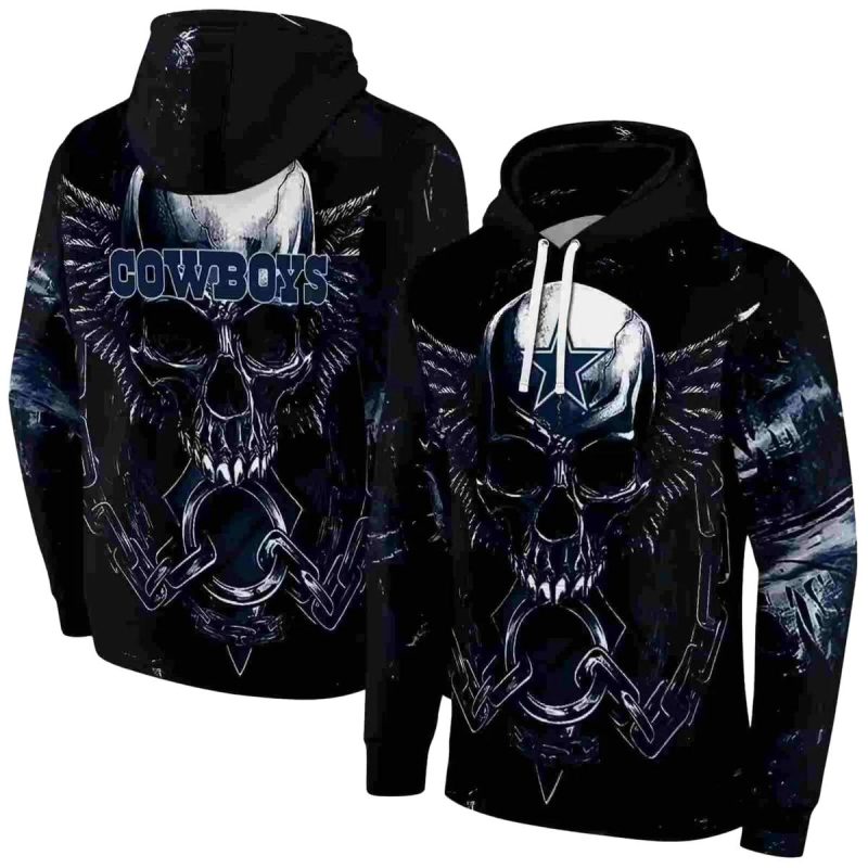 Dallas Cowboys Skull Artwork Blue Black Aop Hoodie 1