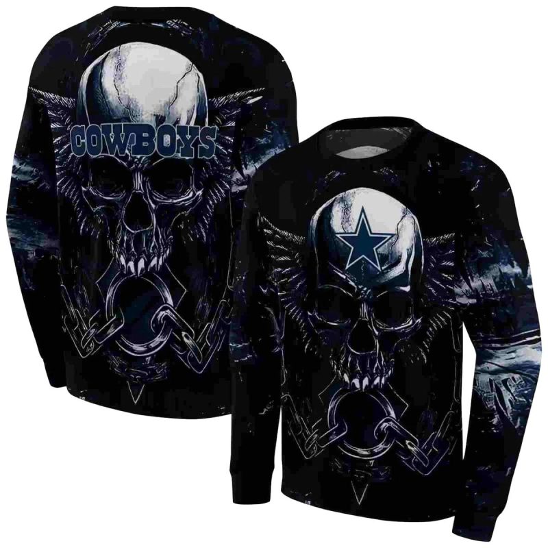 Dallas Cowboys Skull Artwork Blue Black Aop Sweatshirt 1