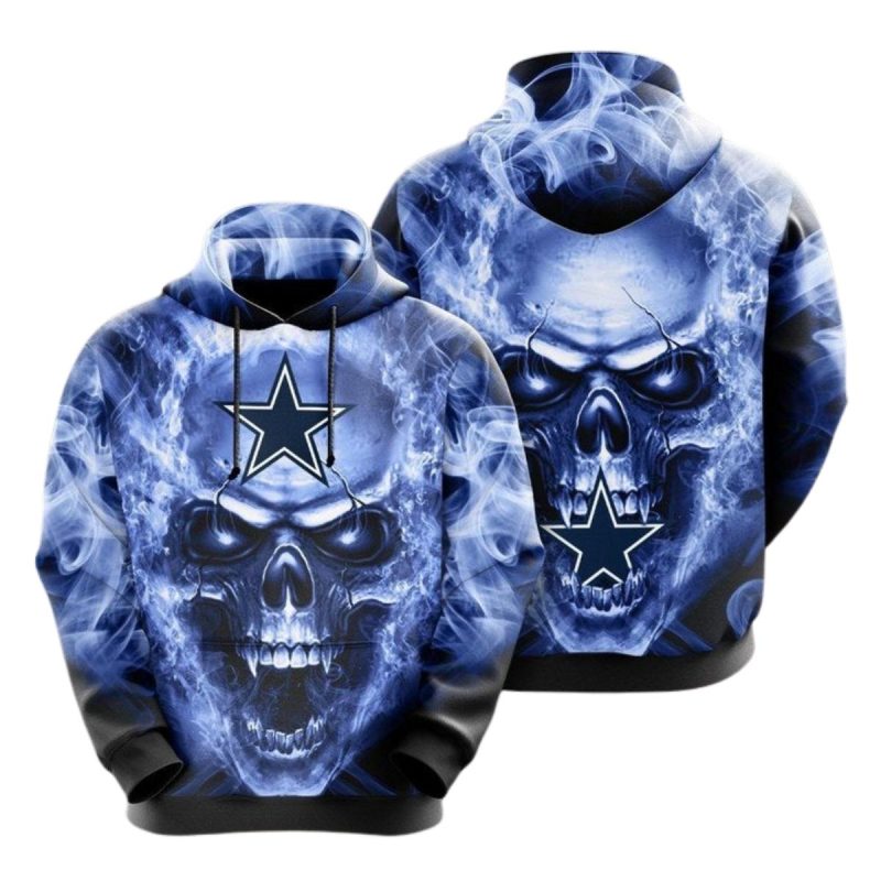 Dallas Cowboys Skull Light Blue Burning Smoke Aop Hoodie 1