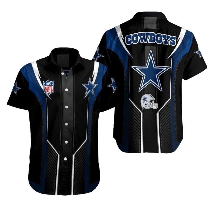 Dallas Cowboys Sleek Stripes Logo And Helmet Hawaiian Shirt 1