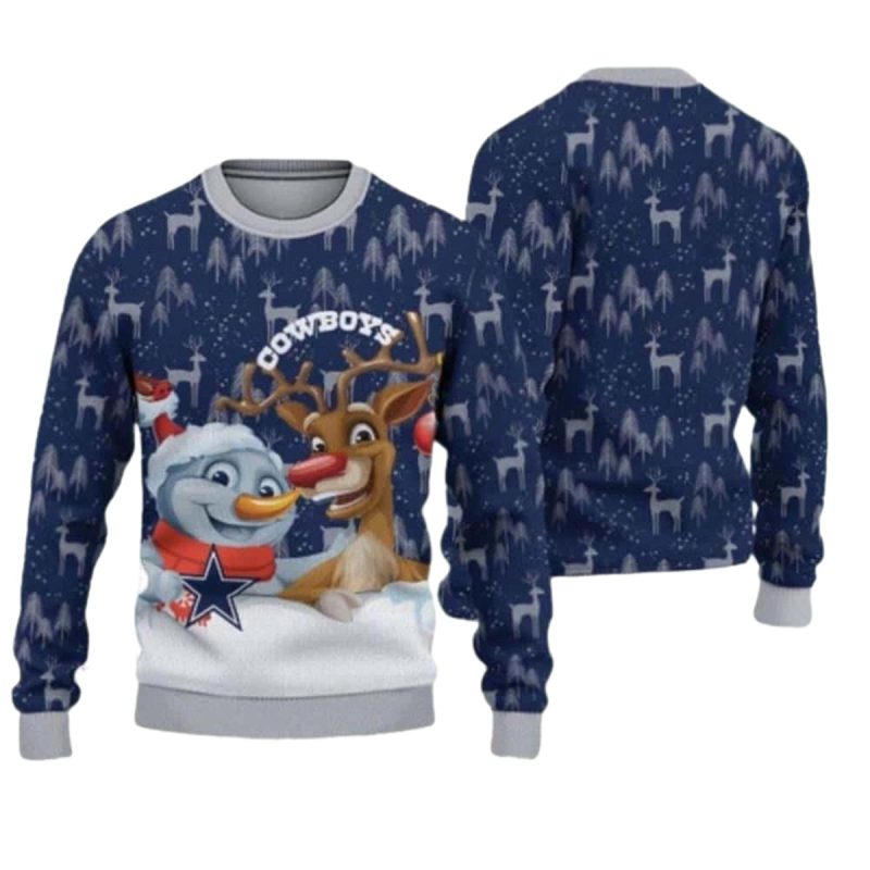 Dallas Cowboys Snowman And Reindeer Ugly Sweater 1