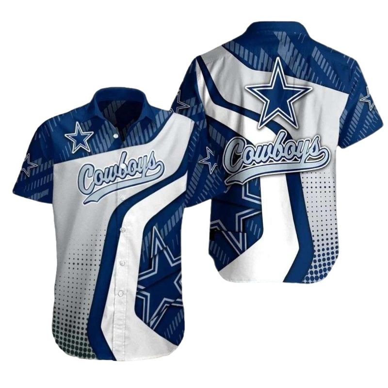 Dallas Cowboys Sporty Pinstripe Play Halftone White Hawaiian Shirt 1
