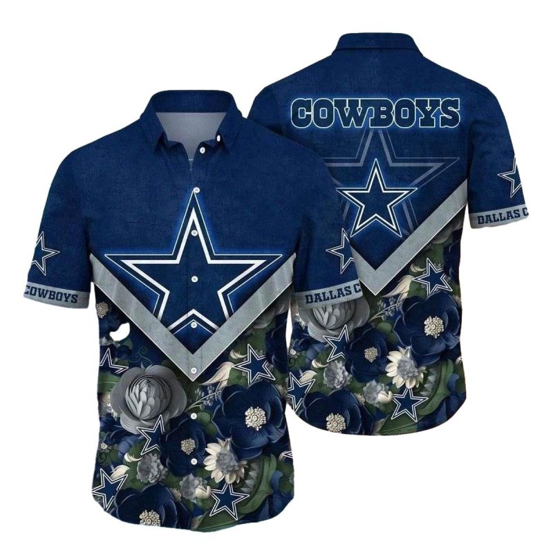 Dallas Cowboys Starry Plumeria Navy Night Floral Hawaiian Shirt 1