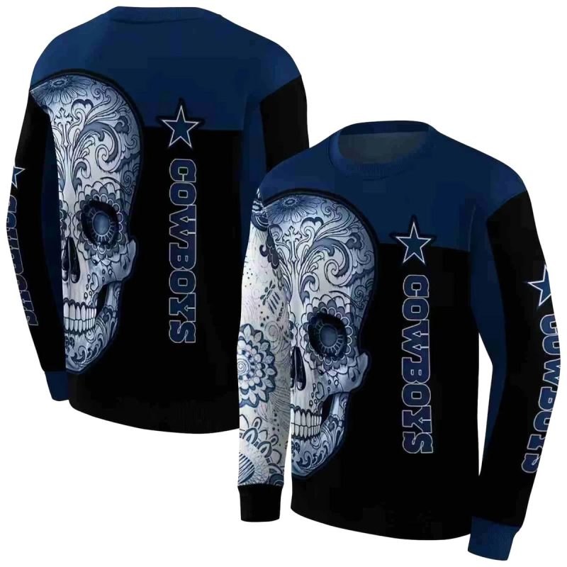 Dallas Cowboys Sugar Skull Blue Black Aop Sweatshirt 1