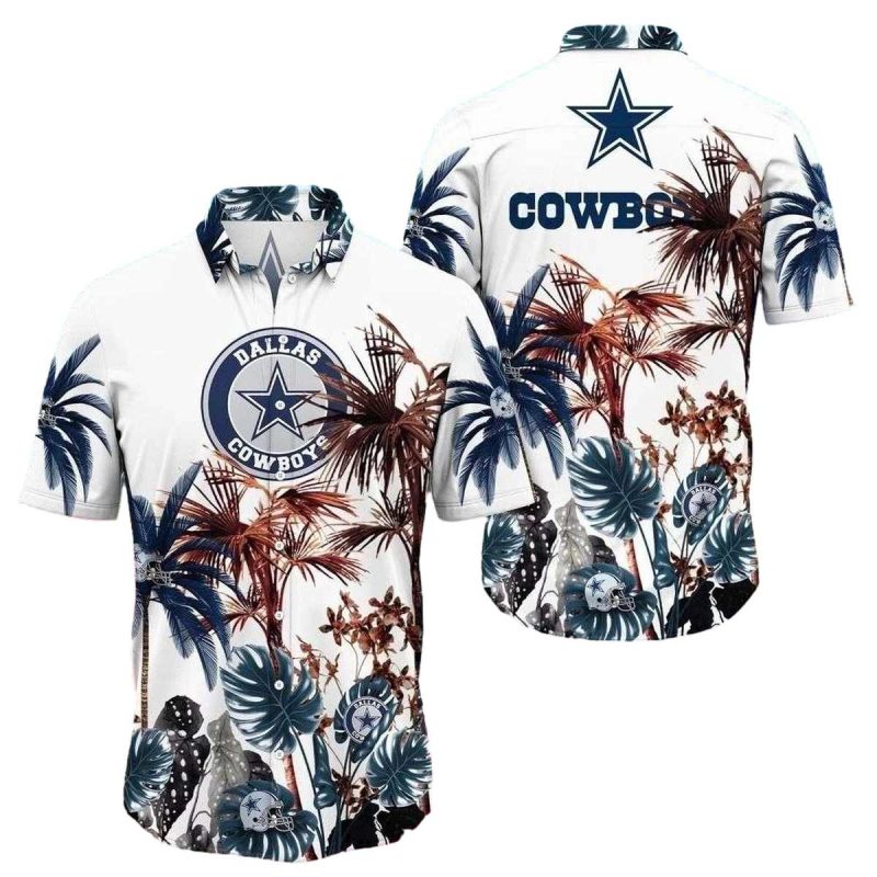 Dallas Cowboys Sunset Palms Tree White Hawaiian Shirt 1