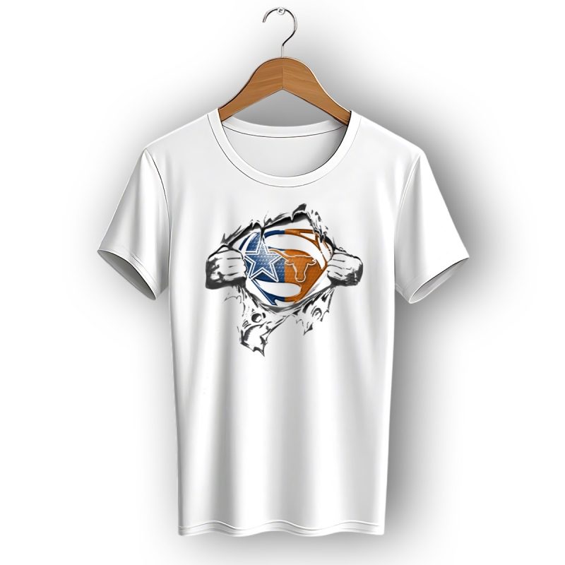 Dallas Cowboys Texas Longhorns Superman Logo Fusion T Shirt 1 T Shirt 1