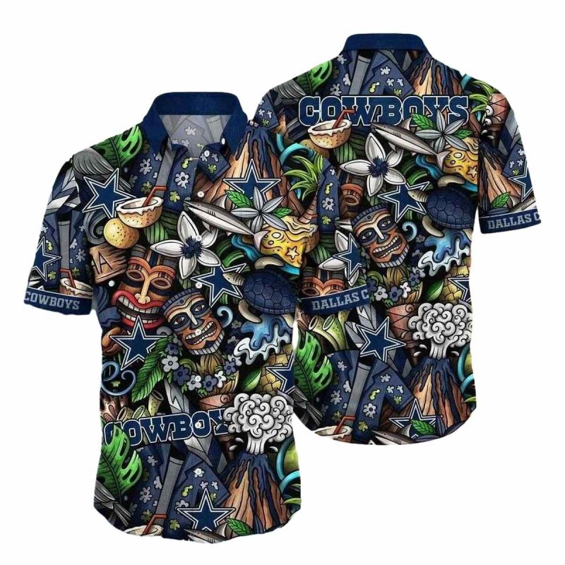 Dallas Cowboys Tiki And Pineapple Splash Hawaiian Shirt 1