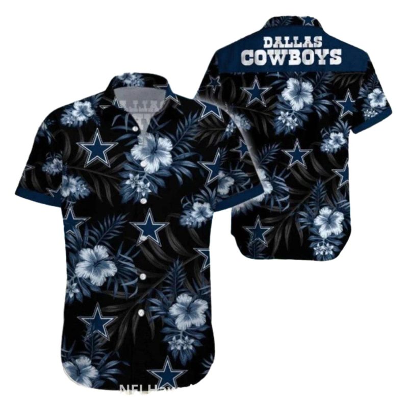 Dallas Cowboys Vintage Hibiscus Black Floral Star Pattern Hawaiian Shirt 1