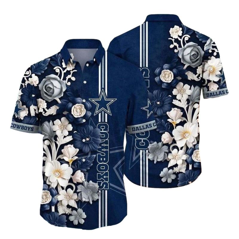 Dallas Cowboys Vivid Botanical Blue Floral Parade Hawaiian Shirt 1