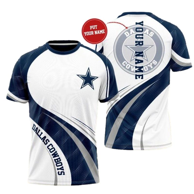 Dallas Cowboys White Blue Curve Aop T Shirt 1
