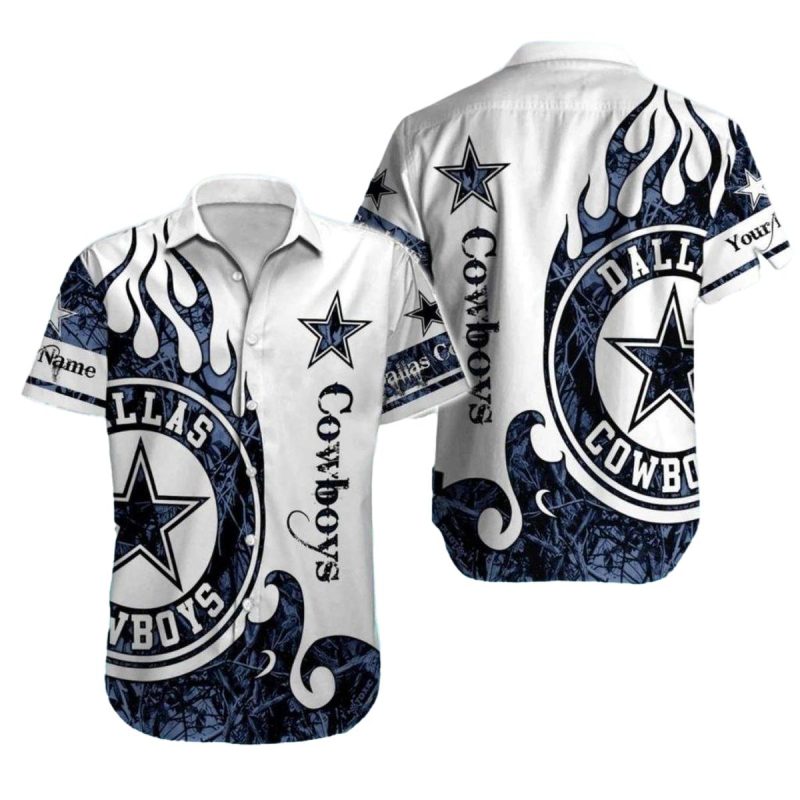 Dallas Cowboys White Flame Star Design Hawaiian Shirt 1