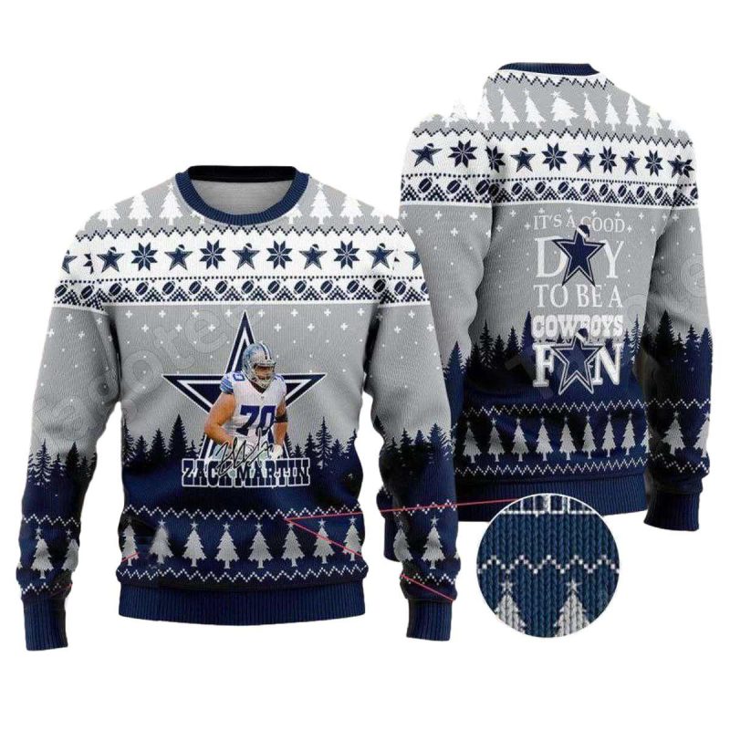 Dallas Cowboys Zack Martin No70 Its A Good Day To Be A Cowboys Fan Ugly Sweater 1