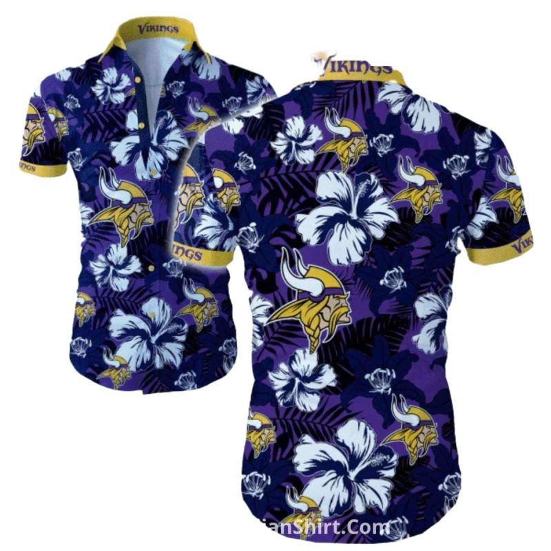Dark Hibiscus Tropical Minnesota Vikings Hawaiian Shirt 1