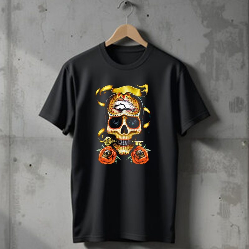 Denver Broncos 42 Sugar Skull Roses Key Ribbon T Shirt 1 T Shirt 1
