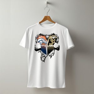 Denver Broncos And Colorado Buffaloes Heart Logo Rip T-Shirt