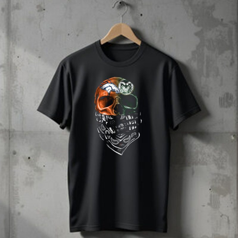Denver Broncos And Colorado State Rams Skull Bandana T Shirt 1 T Shirt 1