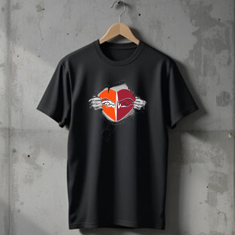 Denver Broncos Arkansas Razorbacks Heart Logo Fusion T Shirt 1 T Shirt 1