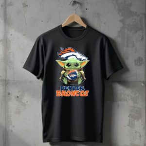 Denver Broncos Baby Yoda Football T-Shirt