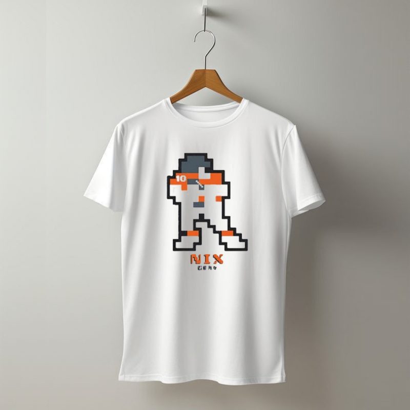 Denver Broncos Bo Nix 10 Orange And White 8 Bit Retro T Shirt 1 T Shirt 1