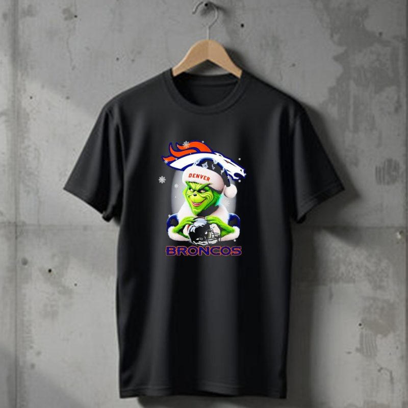 Denver Broncos Christmas Grinch Holding Football Helmet T Shirt 1 T Shirt 1