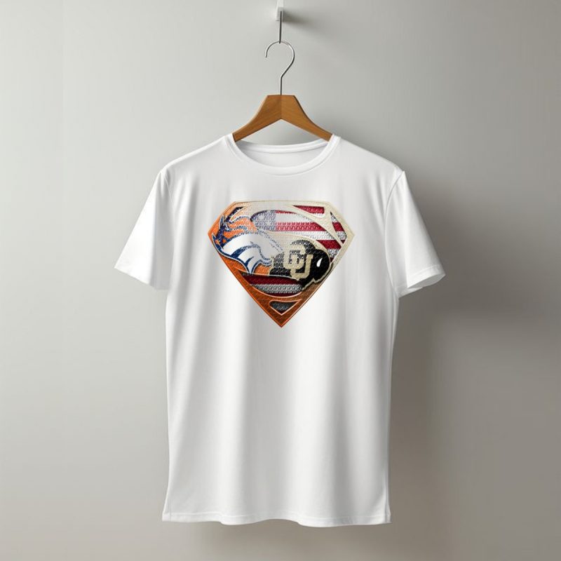 Denver Broncos Colorado Buffaloes American Flag Superman Logo Mashup T Shirt 1 T Shirt 1