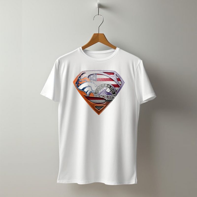 Denver Broncos Colorado Rockies American Flag Superman Logo Fusion T Shirt 1 T Shirt 1