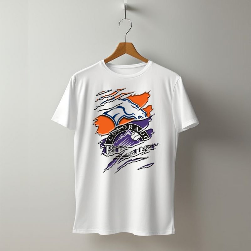 Denver Broncos Colorado Rockies Logos Torn Rah 018 T Shirt 1 T Shirt 1