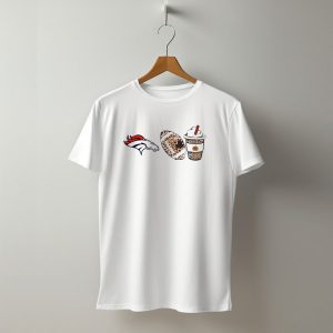 Denver Broncos Fall Season Leopard Theme with Football and Pumpkin Spice Latte T-Shirt