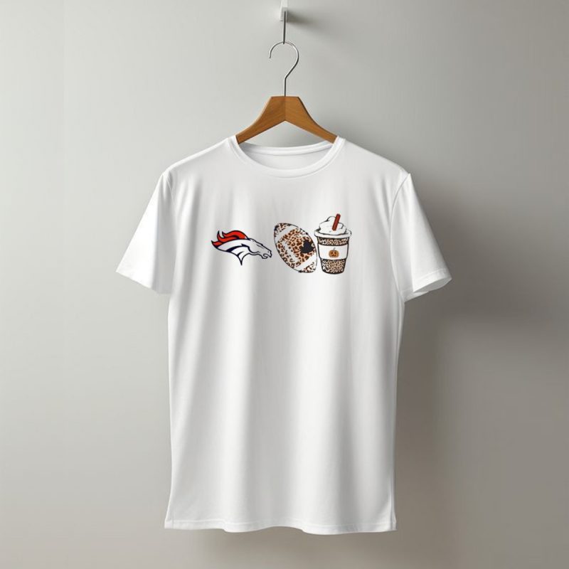 Denver Broncos Fall Season Leopard Theme With Football And Pumpkin Spice Latte T Shirt 1 T Shirt 1